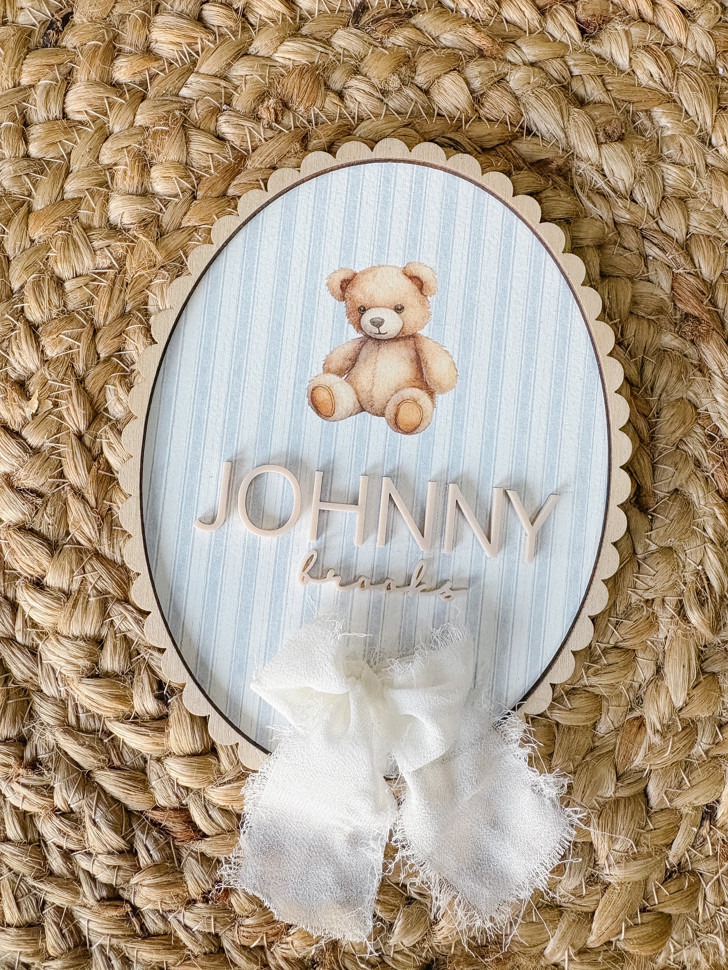 Blue Stripes Teddy Bear Birth Announcement
