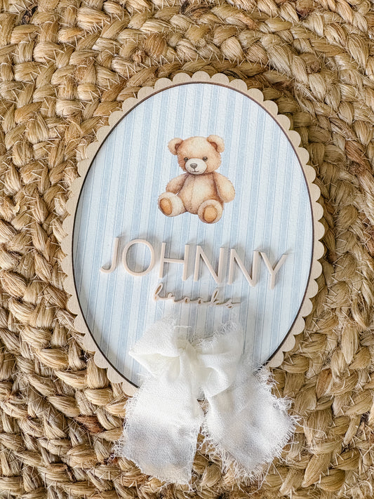 Blue Stripes Teddy Bear Birth Announcement